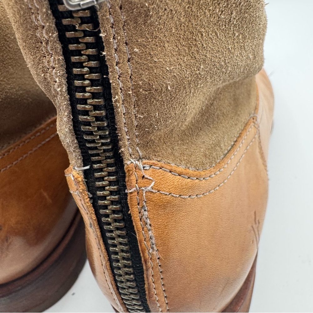 Frye Jamie Zip up Bootie ankle boots in brown tan leather and suede size 7.5 - Picture 6 of 14